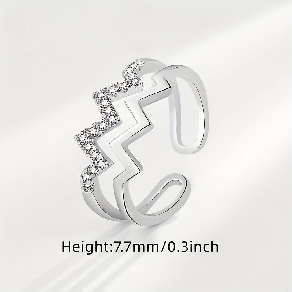 Wavy CZ Decor Open Adjustable Ring Gift