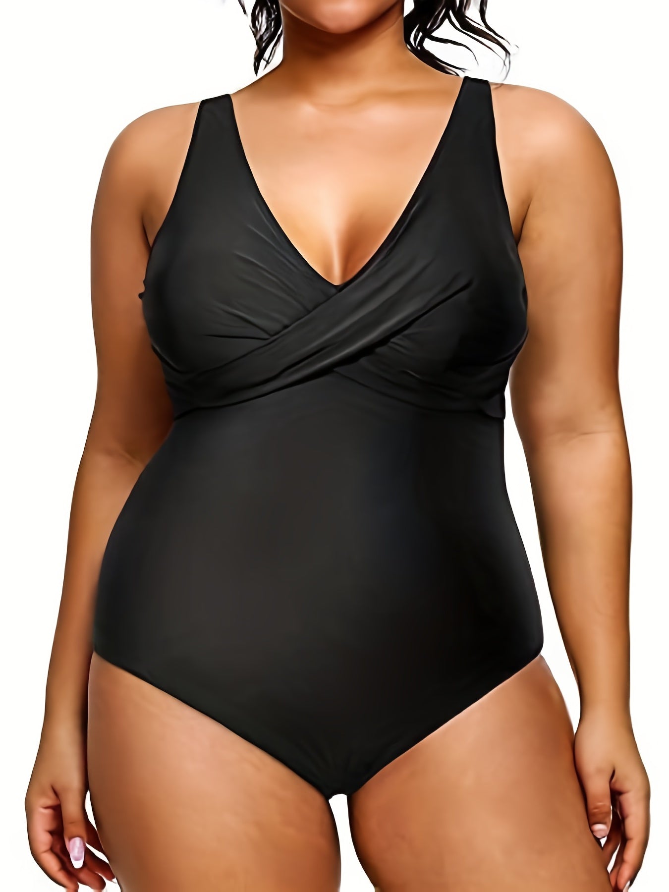 Modest Swimsuit Cross Front V Neck One Piece Swimsuit