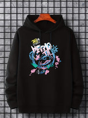 Men's Graffiti Bear Graphic Hoodie Casual Drawstring Hooded Sweatshirt