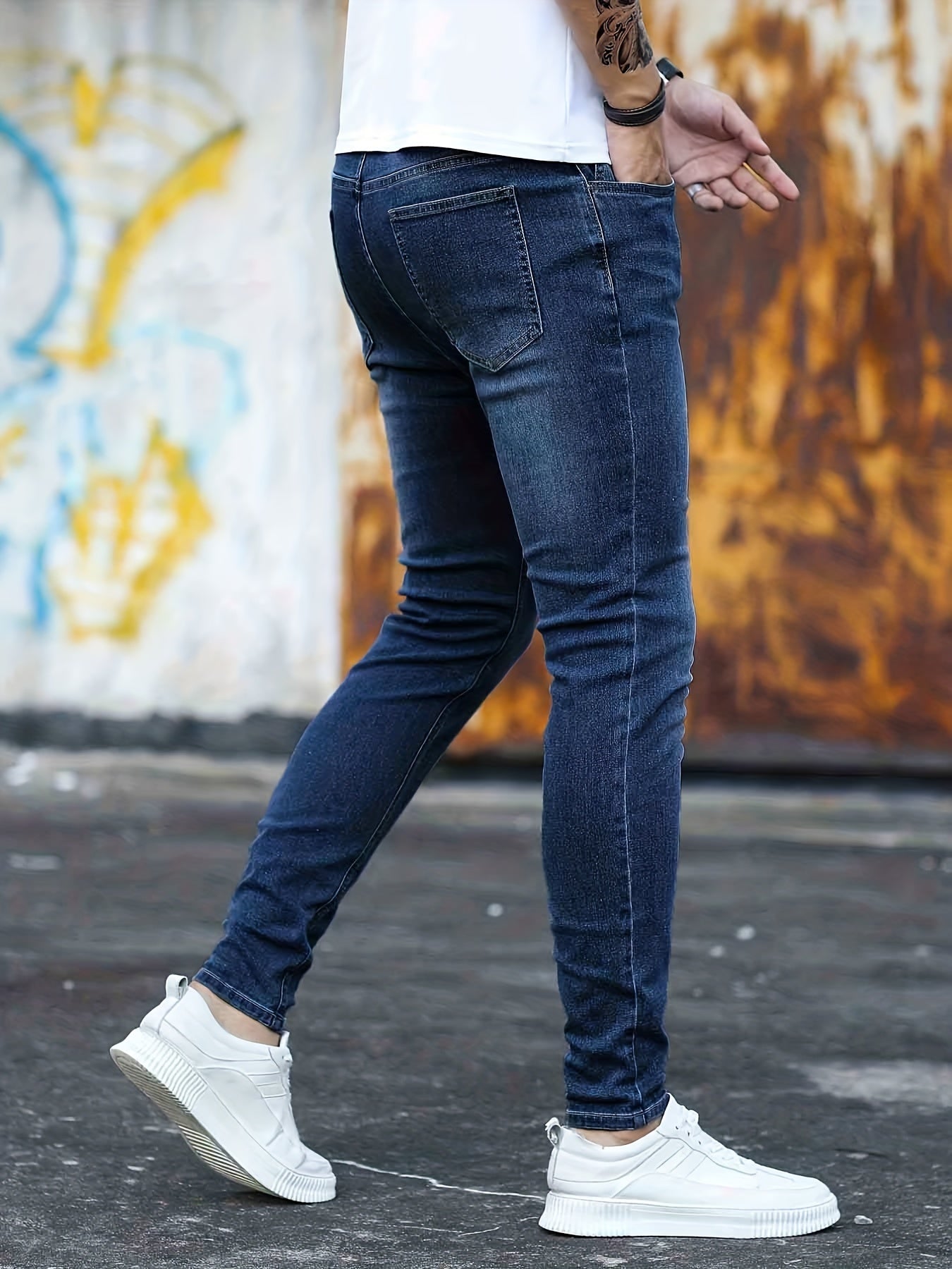 Men's Slim Fit Jeans Street Style Stretch Distressed Denim Pants