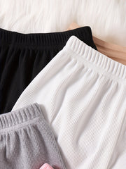 4pcs Girls Cotton Ribbed Knit Shorts Set For Leisure Lounge Comfy Fit