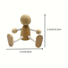 2pcs Unfinished Wooden Nail Doll Mini Man Doll Robot DIY Craft Art