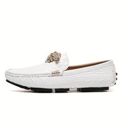 Men's Crocodile Print Loafers with Metallic Decor Anti-skid Sole