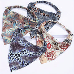 4pcs Animal Print Headband Triangle Scarf Elastic Turban Women Head Wrap
