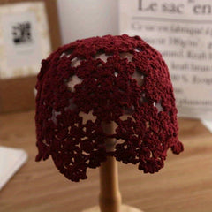 Flower Hollow Crochet Beanie Cloche Hat Elastic Knit Solid Skull Cap