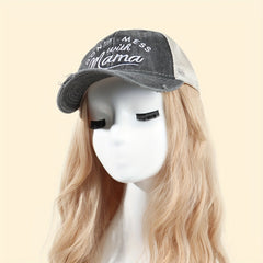 Mom Baseball Cap Distressed Trucker Hat Ponytail Mesh Embroidery Sun Hat