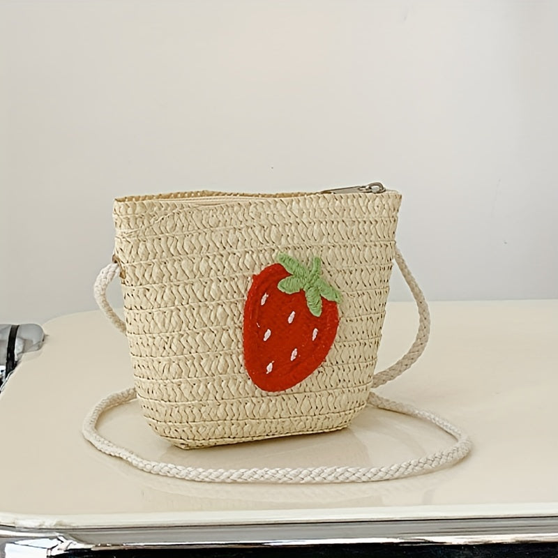 Kids Straw Woven Crossbody Bag Small Flower Coin Purse Handbag