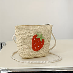 Kids Straw Woven Crossbody Bag Small Flower Coin Purse Handbag