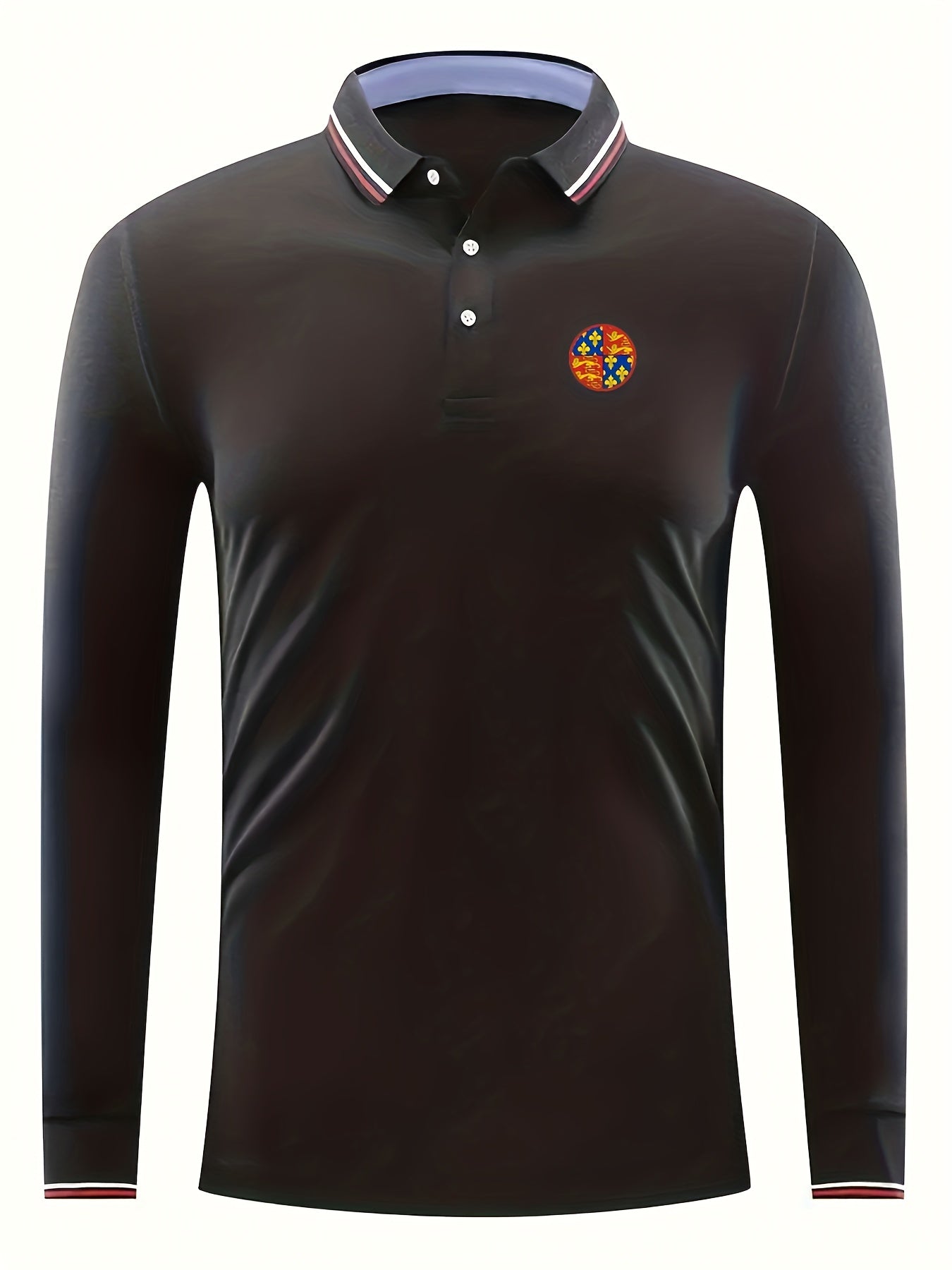 Symbol Print Men's Casual Button Up Long Sleeve Polo Shirt