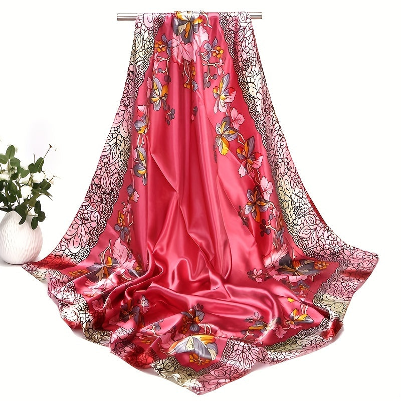 Flower Print Vintage Shawl Classic Satin Square Scarf Bandana