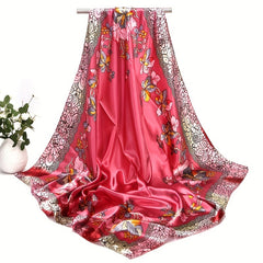 Flower Print Vintage Shawl Classic Satin Square Scarf Bandana