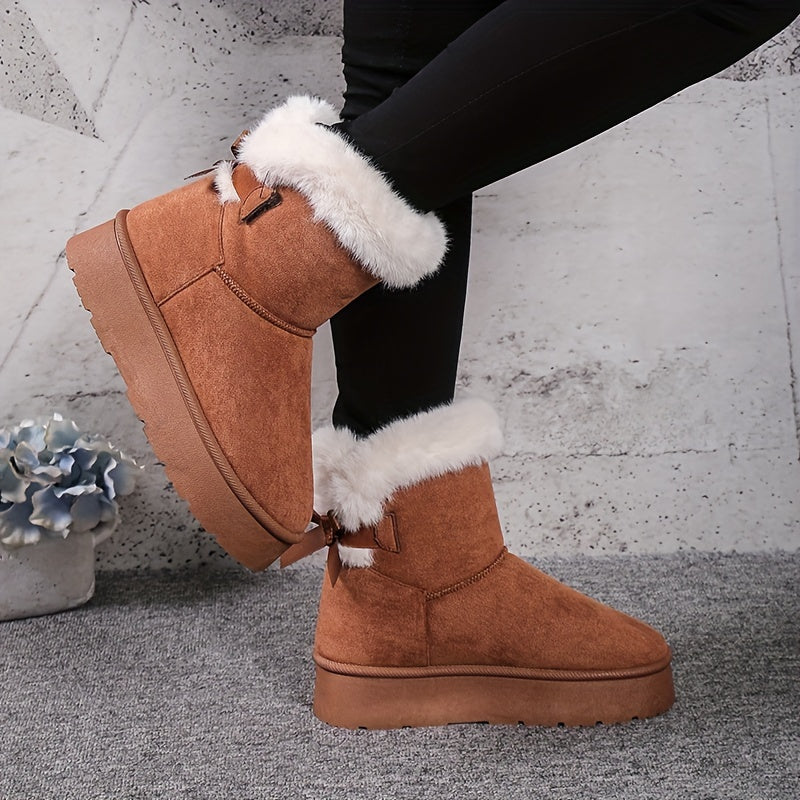 Women's Plush Snow Boots Waterproof Non-slip Mid Calf Boots