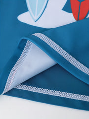 Boys Surfboard Print Swimming Suit Trunks & Tops For Beach Vacation