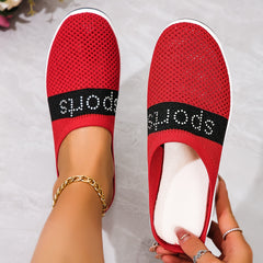 Women's Rhinestone Letter Sport Slippers Breathable Mesh Chunky Sneakers