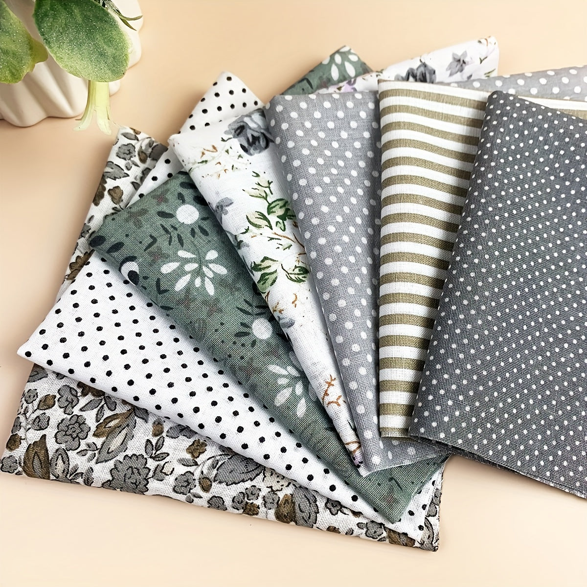 7pcs 24 24 Gray Square Fabric Bundle Sewing Patchwork Floral Dot Stripe Pattern