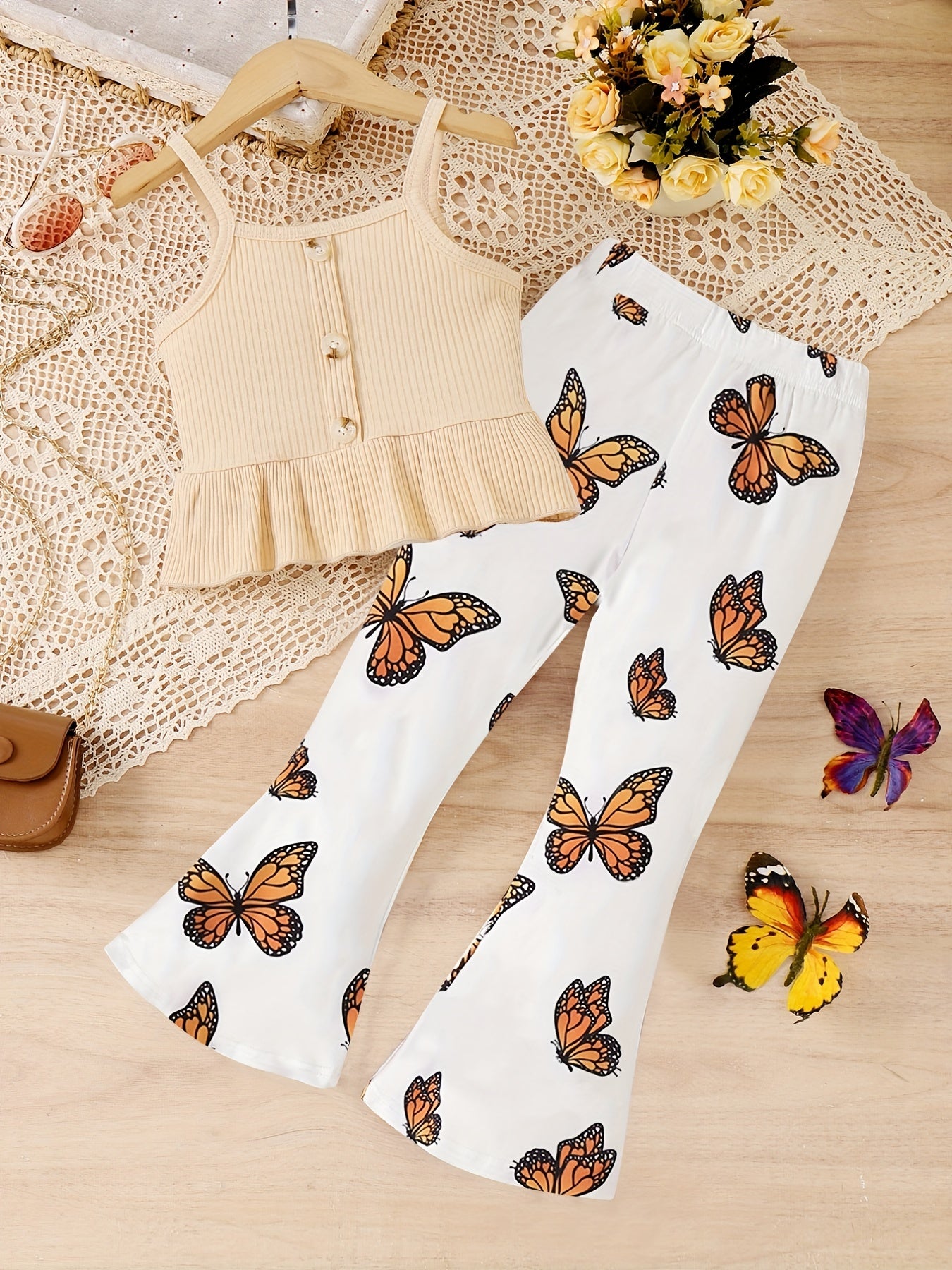 Girls Cami Suspender Top & Flare Pants Summer Outfit
