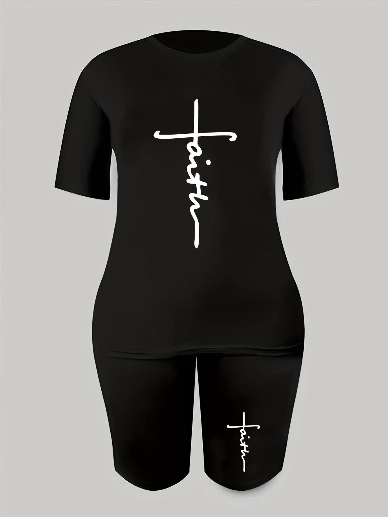 2pcs Summer Sports Suits Crew Neck T-shirt & Shorts Women's Activewear