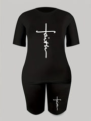 2pcs Summer Sports Suits Crew Neck T-shirt & Shorts Women's Activewear