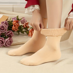 5 Pairs Plush Lined Socks Comfy & Warm Mid Tube Women's Stockings