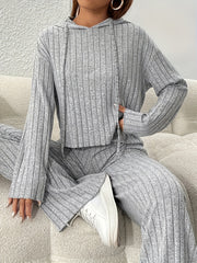 Solid Long Sleeve Ribbed Knit Lounge Set