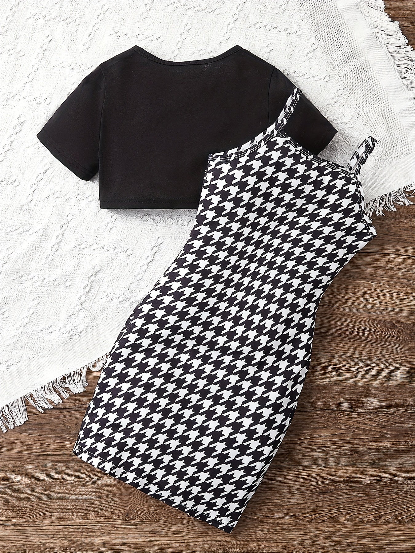 Girls Cropped T-shirt & Houndstooth Dress Set for Summer Party