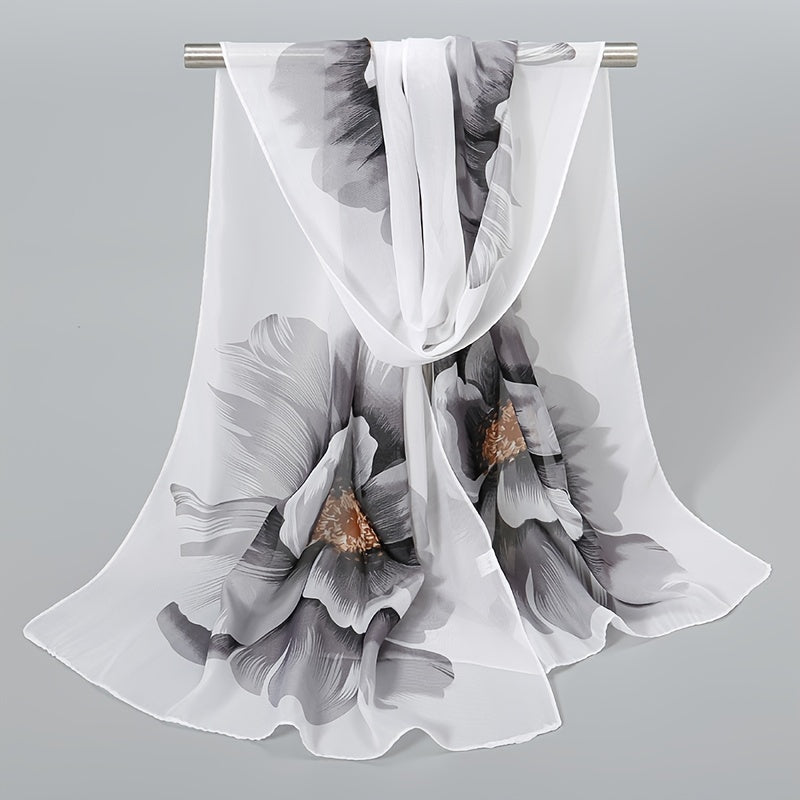 50 x 150cm Chiffon Flower Print Scarf - Casual Boho Shawl