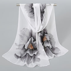 50 x 150cm Chiffon Flower Print Scarf - Casual Boho Shawl