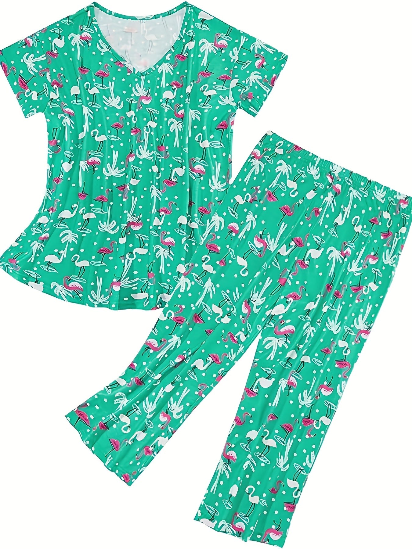 Star Print Pajama Set Short Sleeve Crew Neck Top & Pants Women's Sleepwear