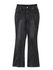 Mid Rise Flare Jeans Slash Pockets Bell Bottom Wide Leg Slim Fit Denim Pants