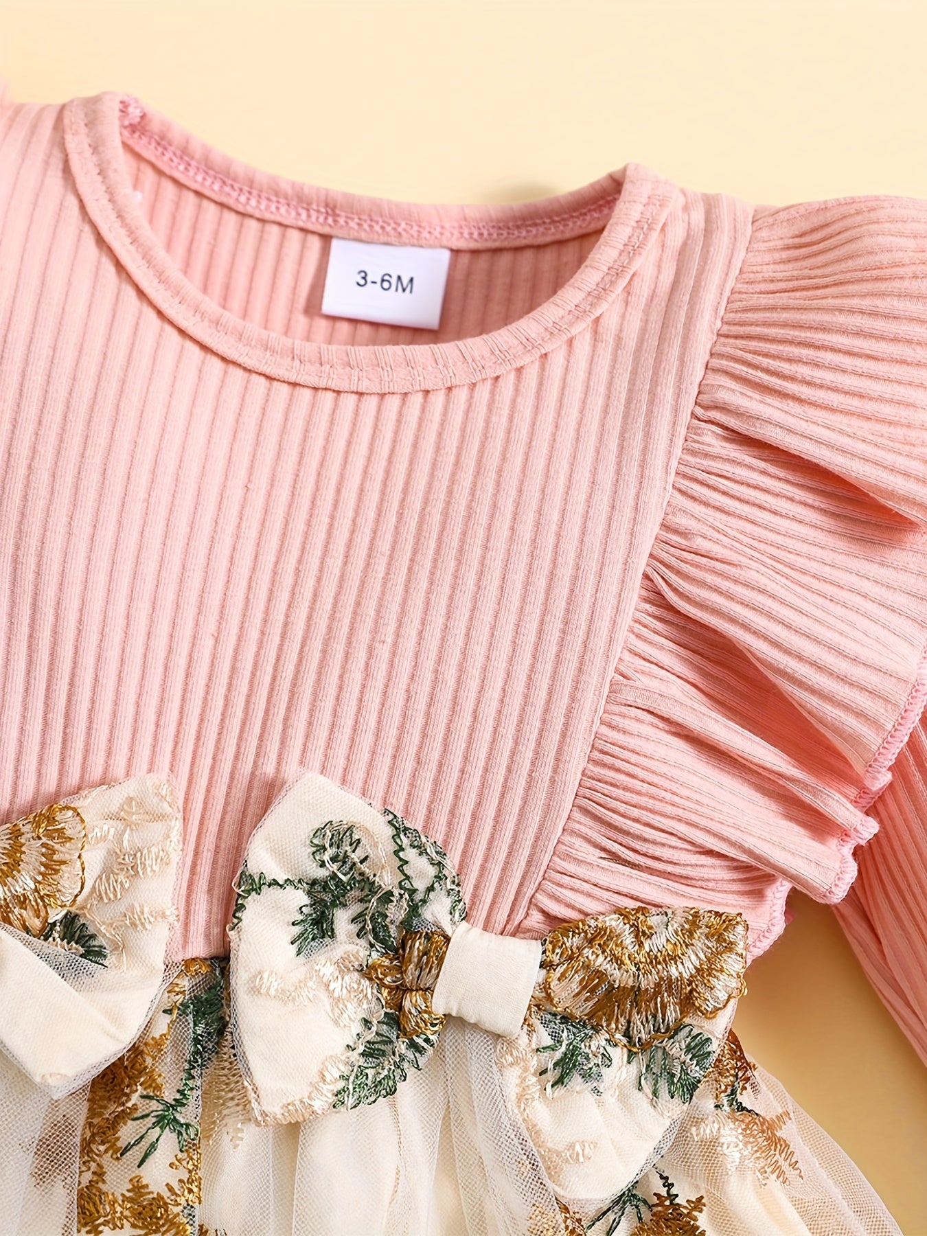 Floral Patchwork Bowknot Ruffle Sleeve Dress for Baby