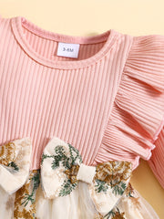 Floral Patchwork Bowknot Ruffle Sleeve Dress for Baby