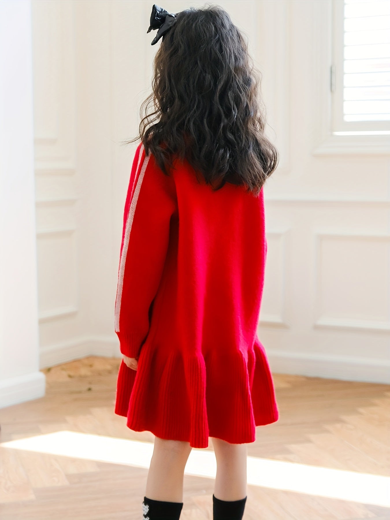 Girls Comfy Letter Print Sweater Dress Warm Longline Dress Kids Clothes