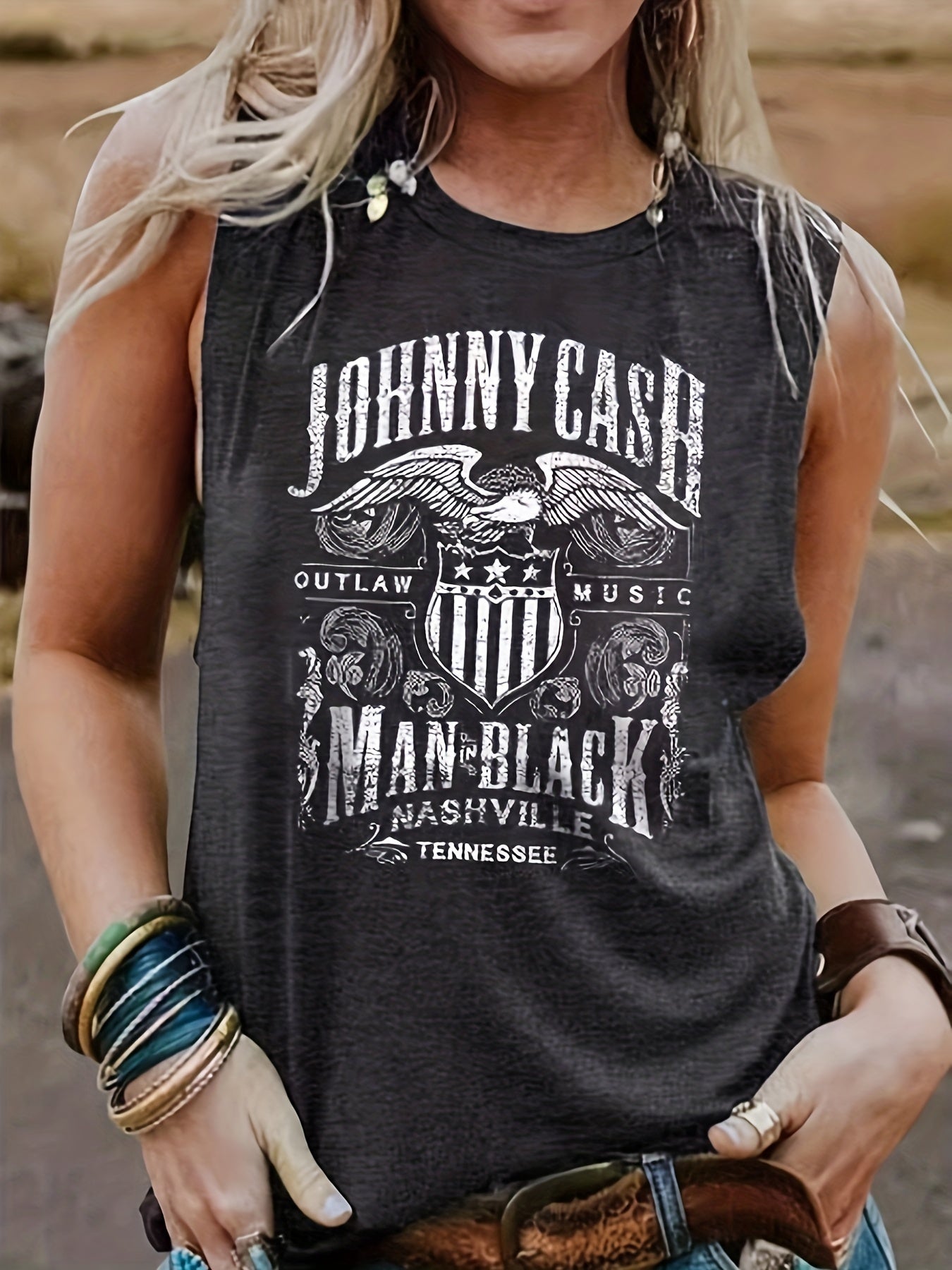 Letter Print Crew Neck Tank Top Casual Sleeveless Top For Summer