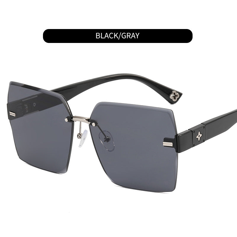 Multicolor Large Frame Women's Sunglasses Frameless Sunscreen With Case