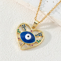 Colorful Rhinestone Eyes Pendant Necklace with Sun Heart Butterfly Starry Sky
