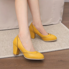 Women's Chunky High Heel Brogues Pumps Retro Dress Shoes