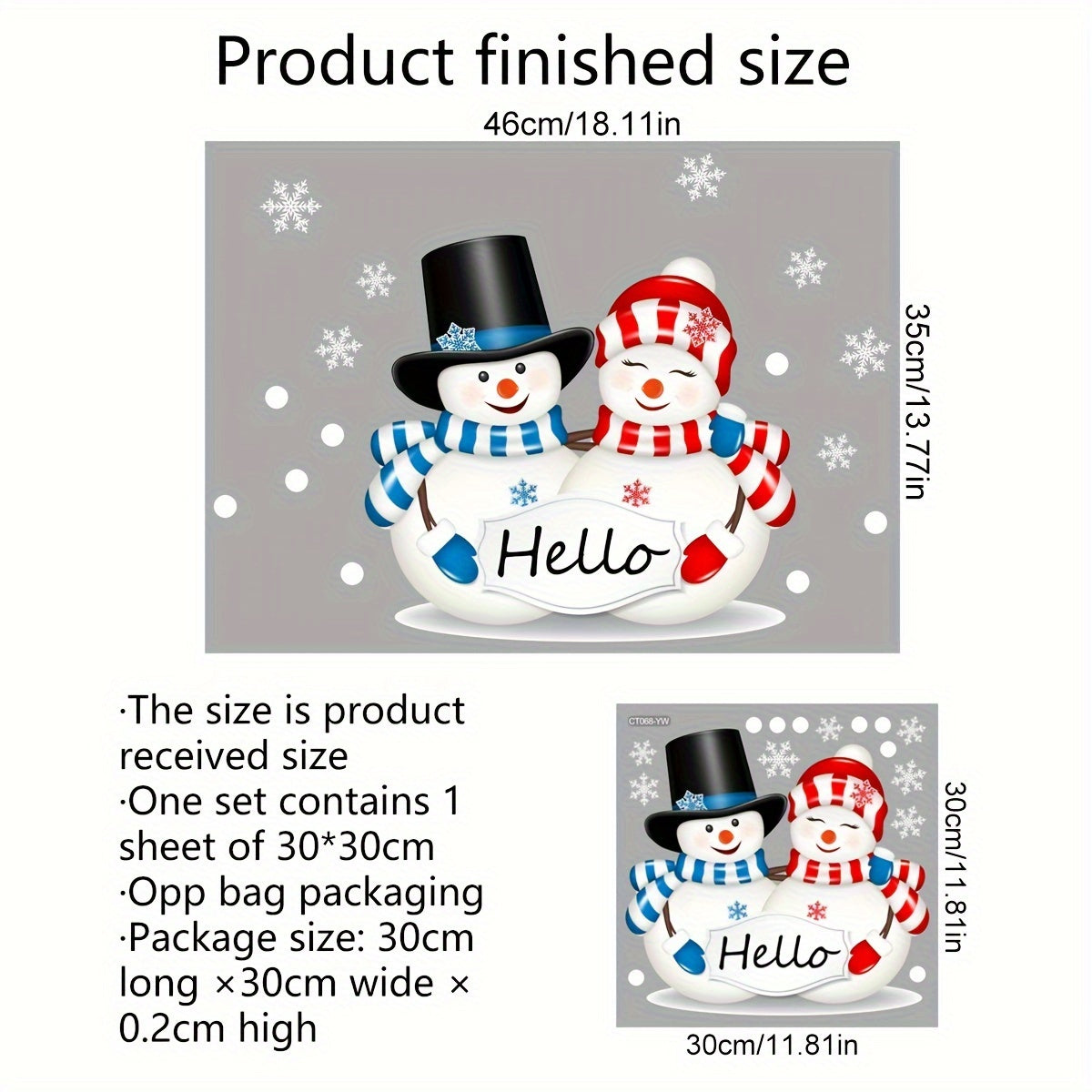 Christmas Two Snowmen Hello Wall Stickers Double Sided Visual Glass Stickers