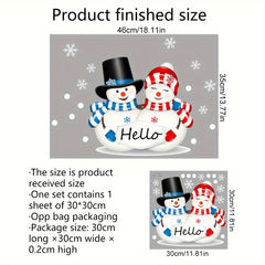 Christmas Two Snowmen Hello Wall Stickers Double Sided Visual Glass Stickers