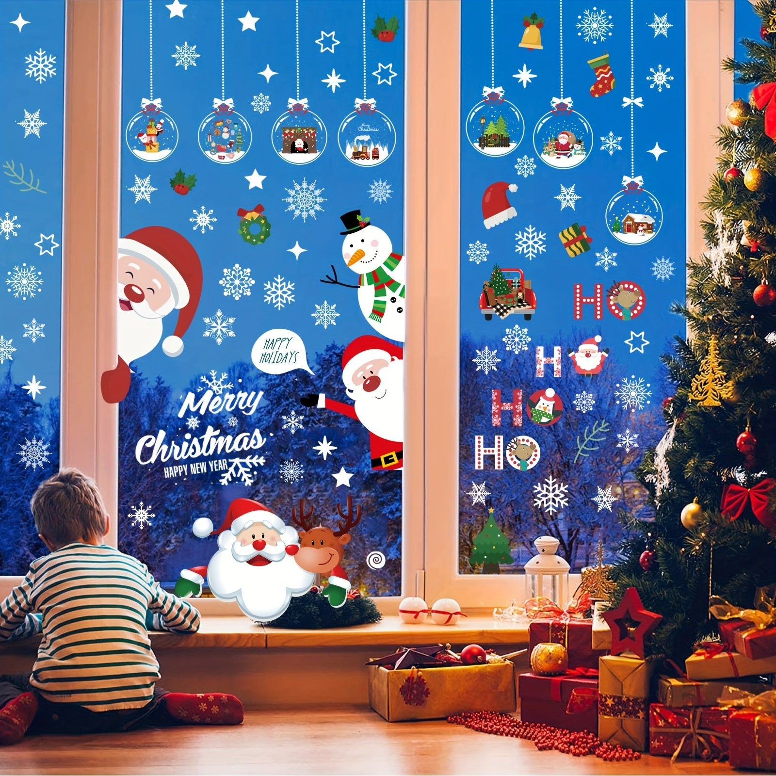 116 Pcs Christmas Window Stickers Santa Reindeer Snowman Snowflake Decoration