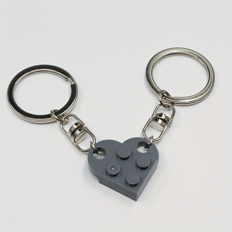 Brick Block Keychain Set For Couples 2pcs Heart Keyring Matching Set