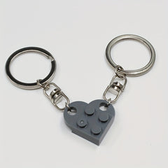 Brick Block Keychain Set For Couples 2pcs Heart Keyring Matching Set