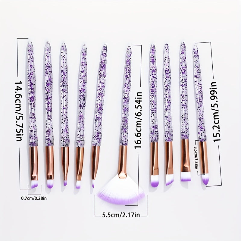 10pcs Crystal Glitter Makeup Brush Set Eye Shadow Eyebrow Blending Power