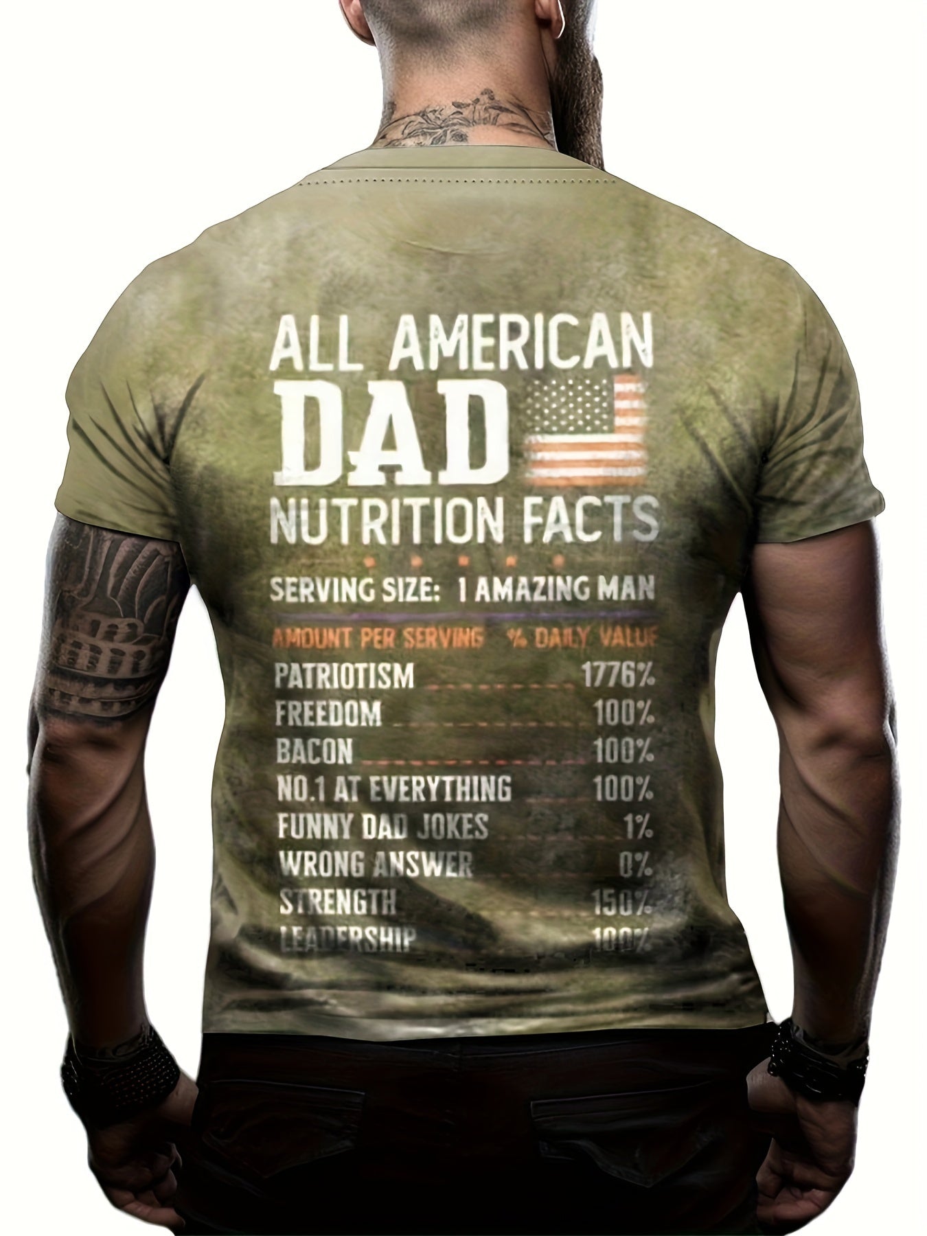 Dad Nutrition Facts Tee Men's Short Sleeve T-shirt Print Graphic Summer Clothes
