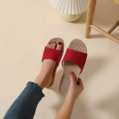 Women's Open Toe Flat Slides Lightweight Non slip Solid Slippers