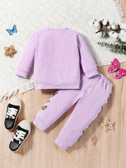 Solid Butterfly Printed Pullover Top & Trousers Suit