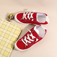 Women's Red Canvas Casual Lace Up Outdoor Shoes