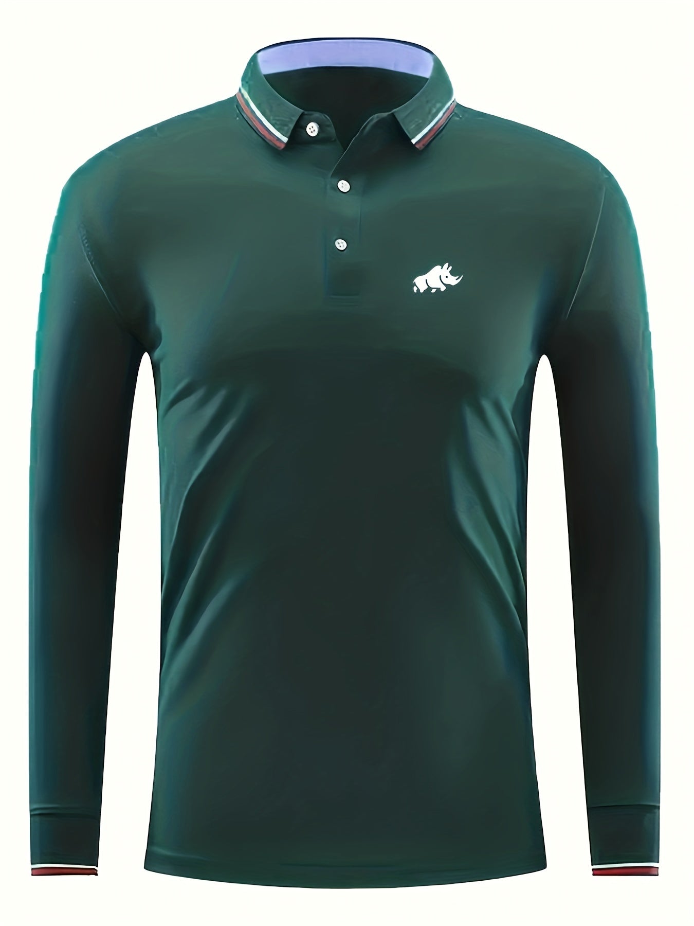 Men's Rhinoceros Print Polo Shirt Stretch Breathable Long Sleeve Shirt