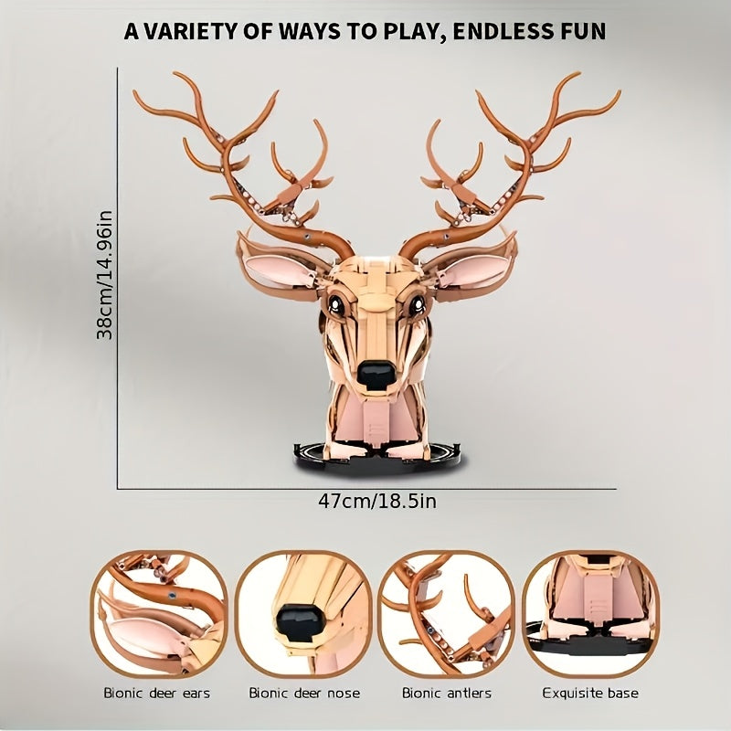 1072pcs DIY Deer Head Building Blocks Creative Animal Models Home Decor Pendants