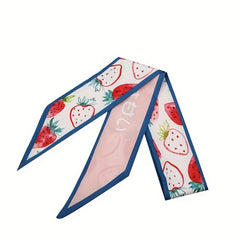2pcs Floral & Strawberry Skinny Scarf Ribbon Neckerchief Twilly Scarf