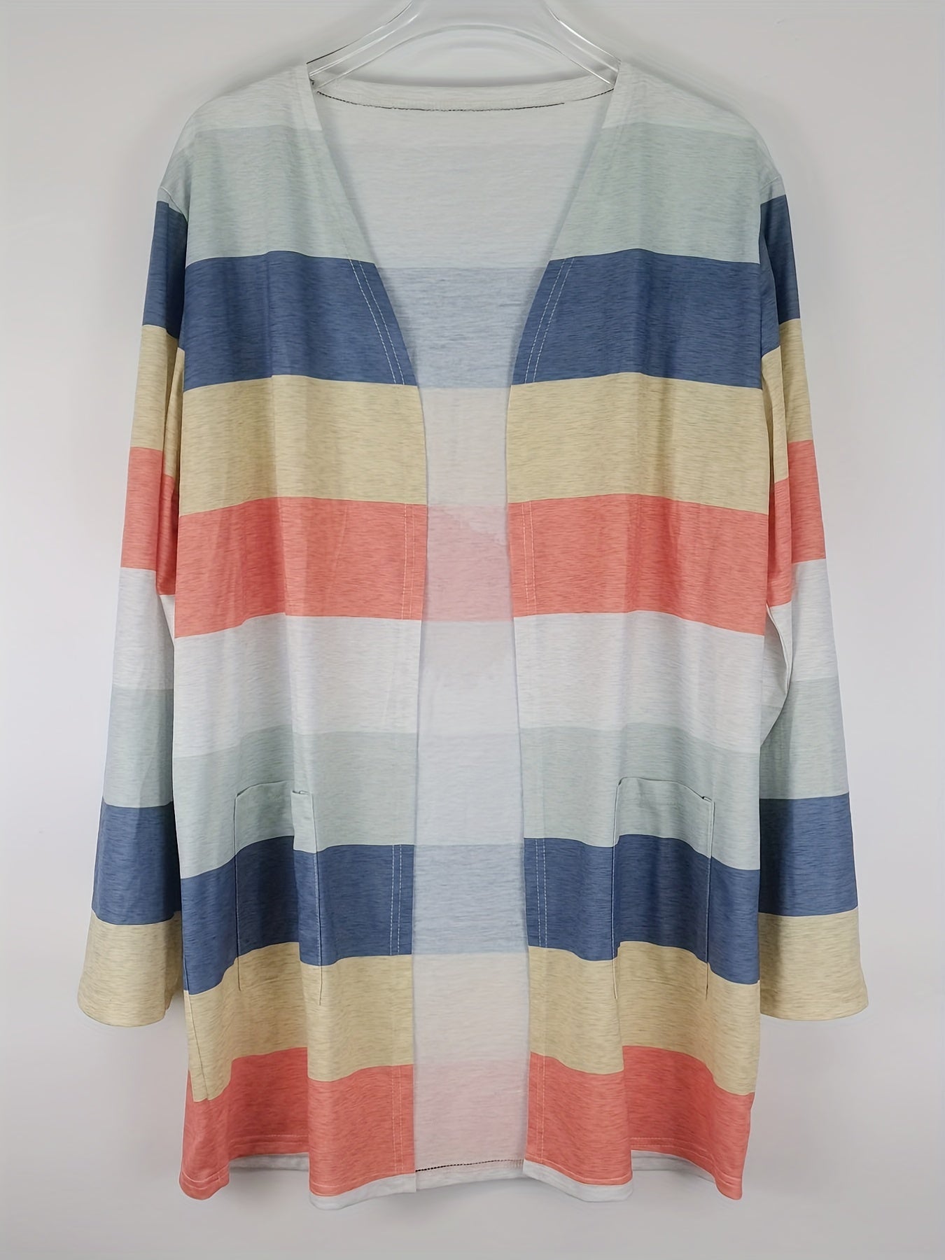 Colorblock Open Front Cardigan With Pockets